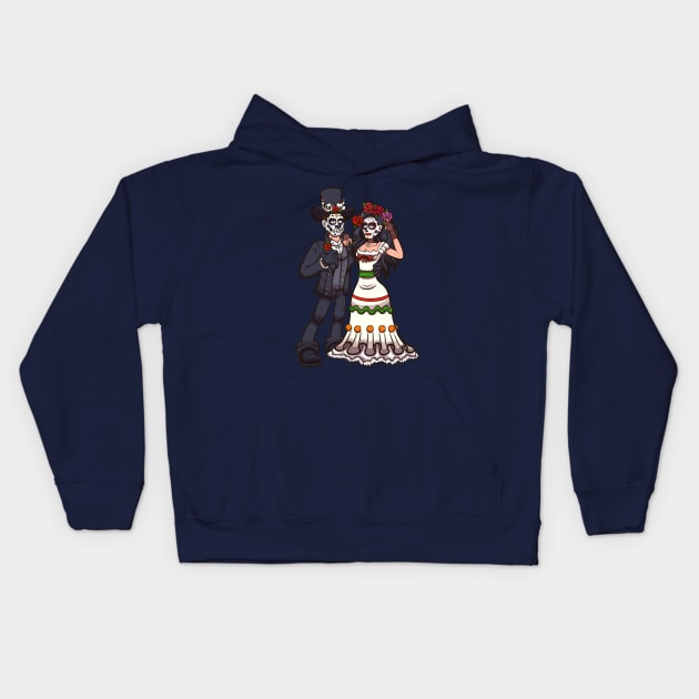 Sugar Skull Couple Kids Hoodie by TheMaskedTooner